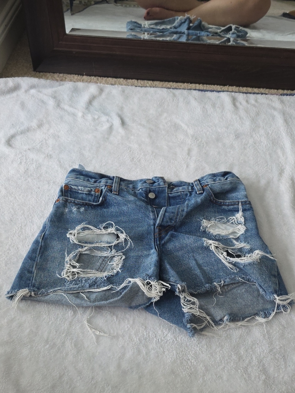 Levi's Distressed Light Blue Denim Cutoff Shorts